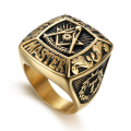 Nouvelle conception personnalisée de meilleure qualité Logo personnalisé en acier inoxydable Gold plaqué exquis Masonic Rings